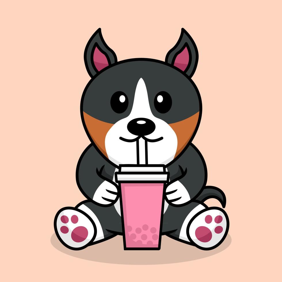 Vector illustration of cute dog premium drinking boba