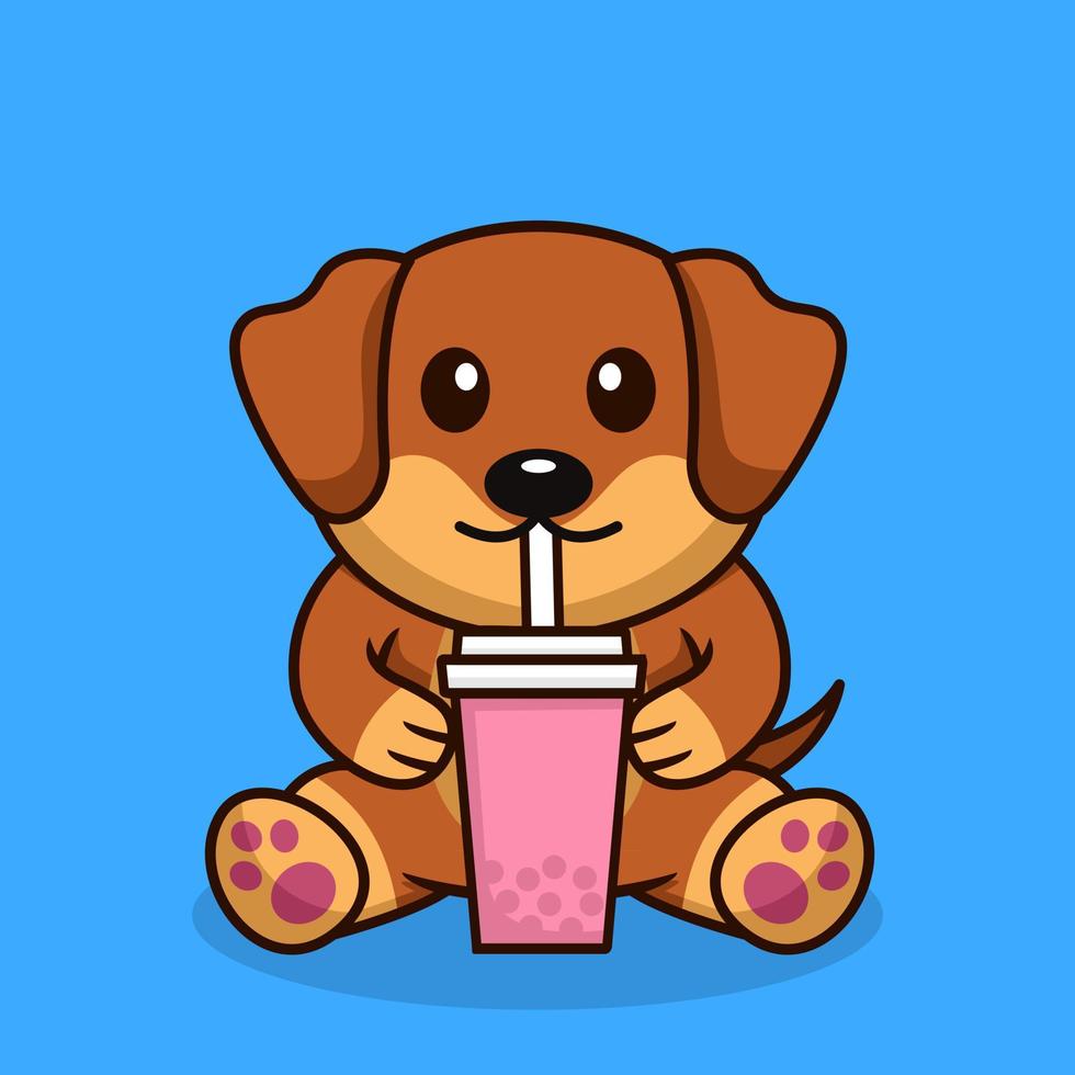 Vector illustration of cute dog premium drinking boba