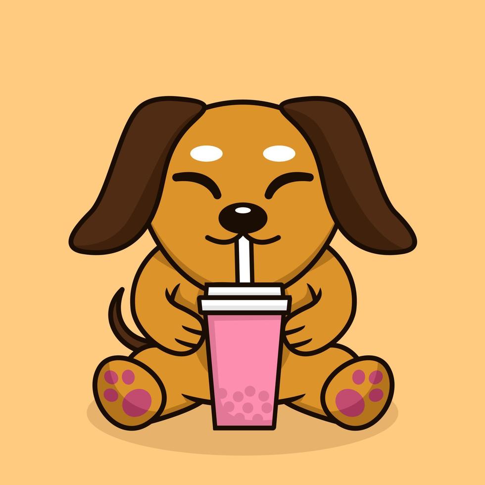 ilustración vectorial de lindo perro premium bebiendo boba vector