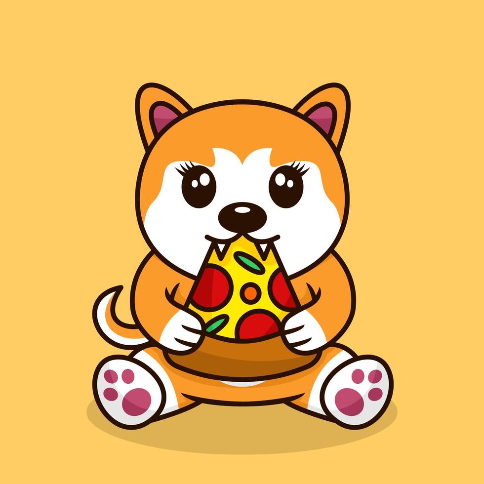Vector illustration of premium cute dog eating pizza
