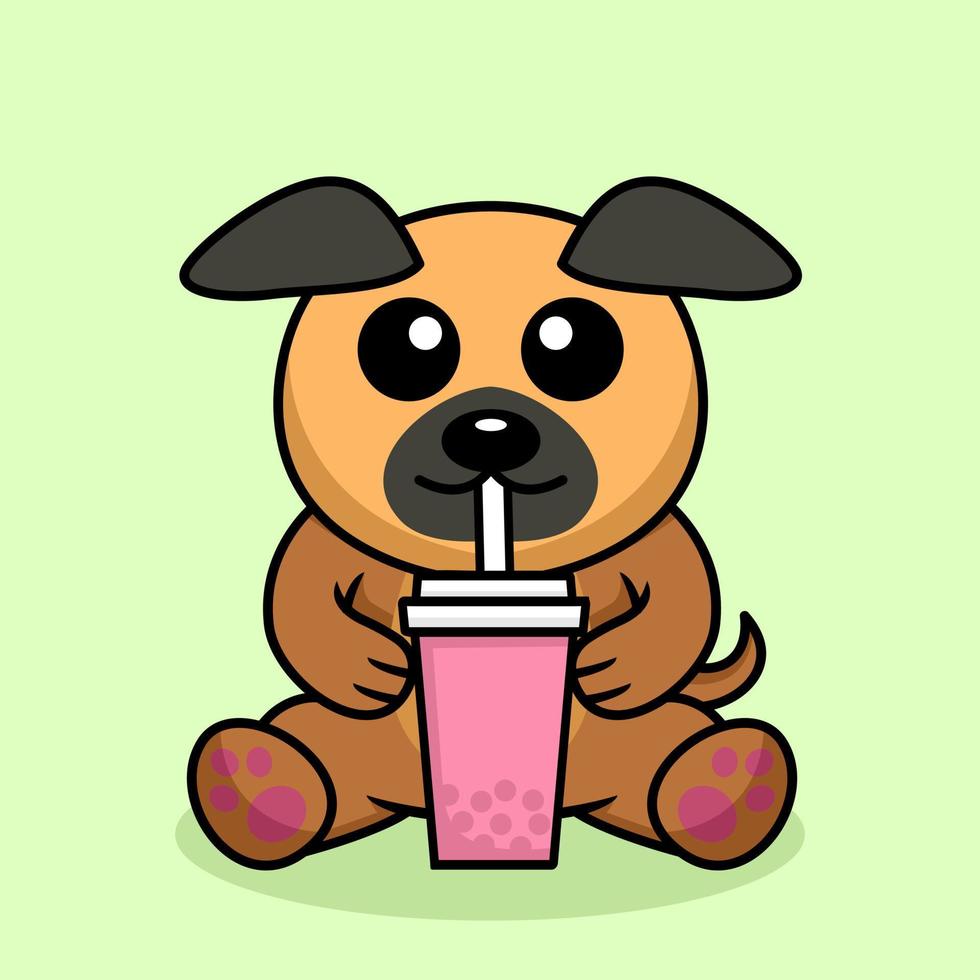 Vector illustration of cute dog premium drinking boba