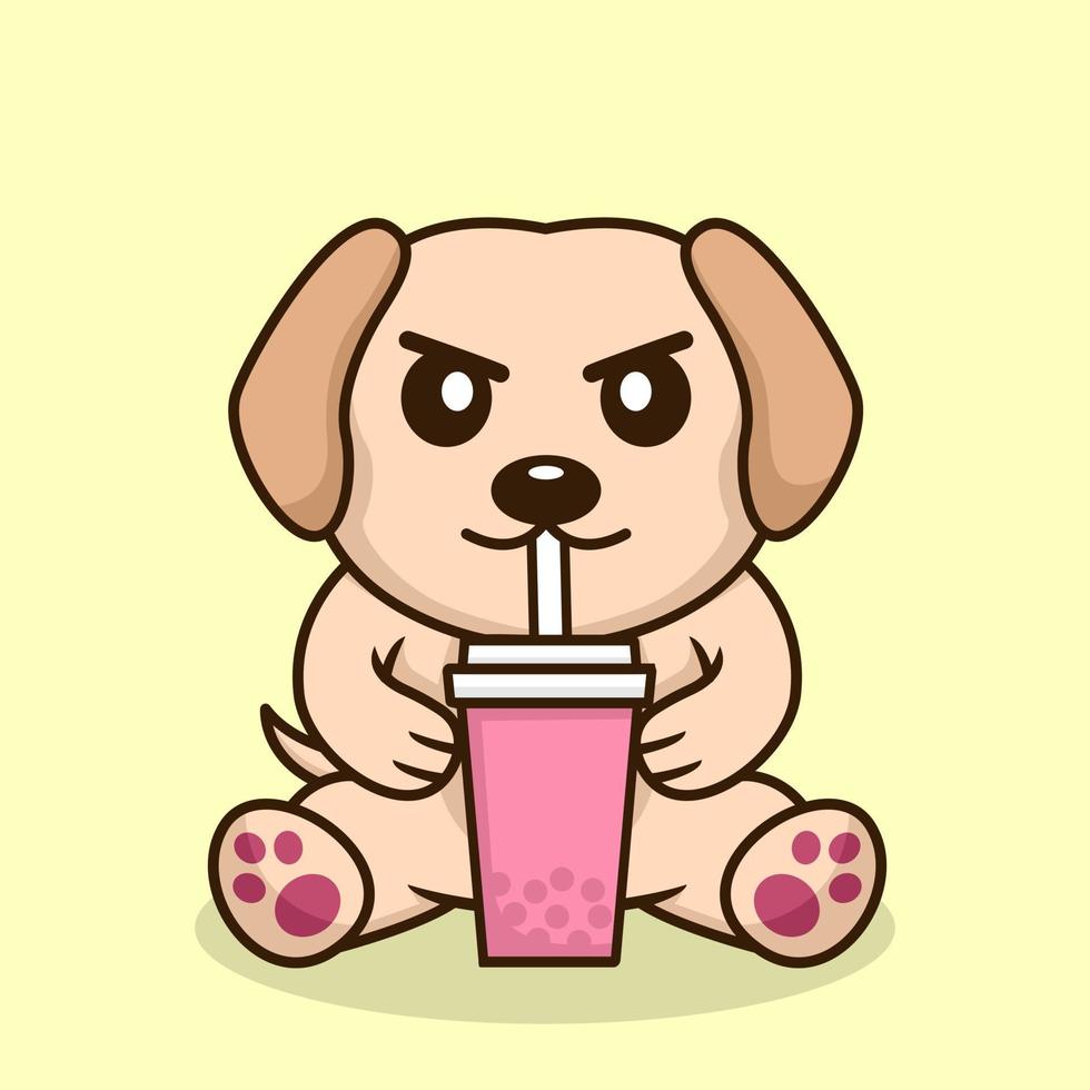ilustración vectorial de lindo perro premium bebiendo boba vector