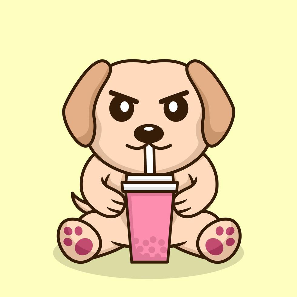 Vector illustration of cute dog premium drinking boba