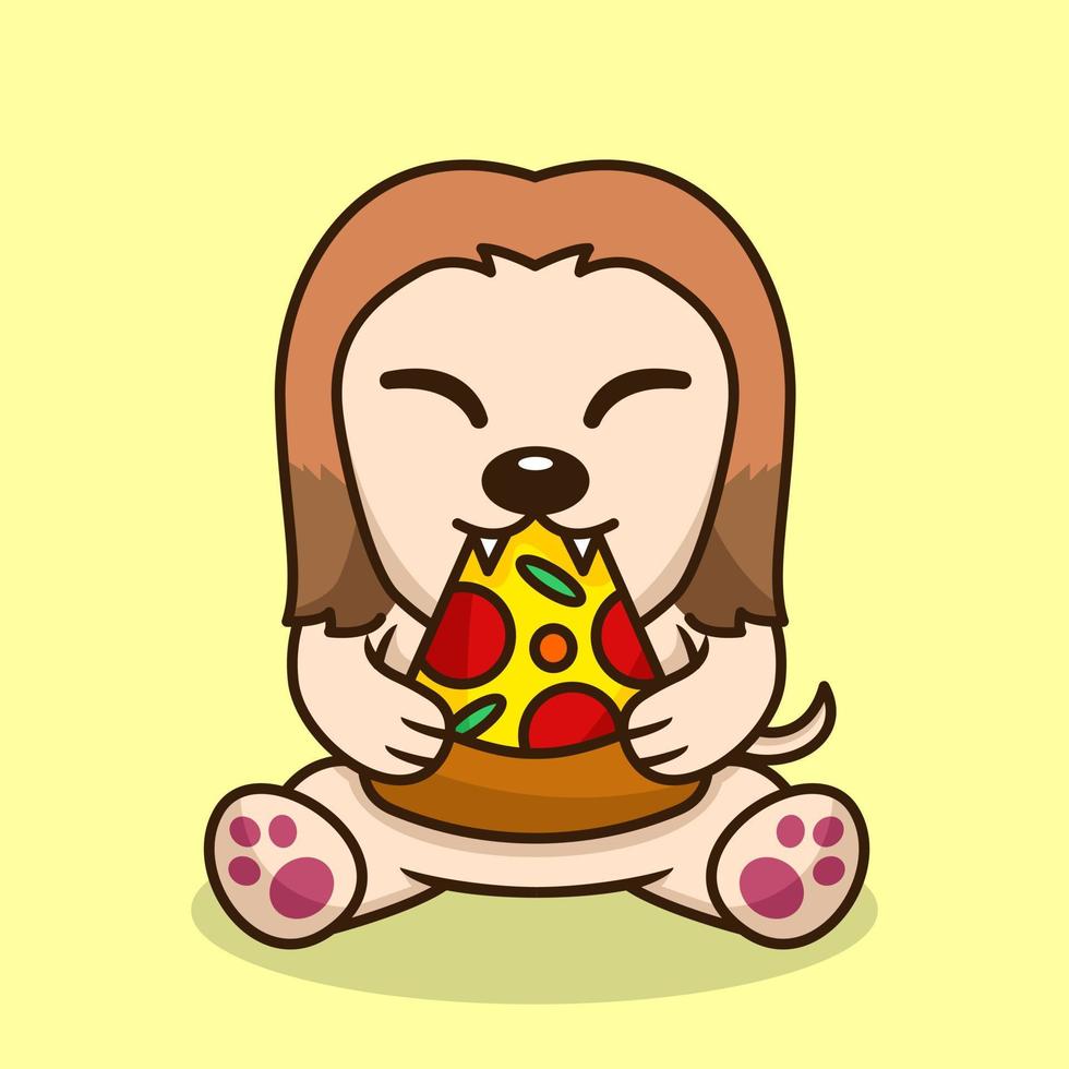 Vector illustration of premium cute dog eating pizza