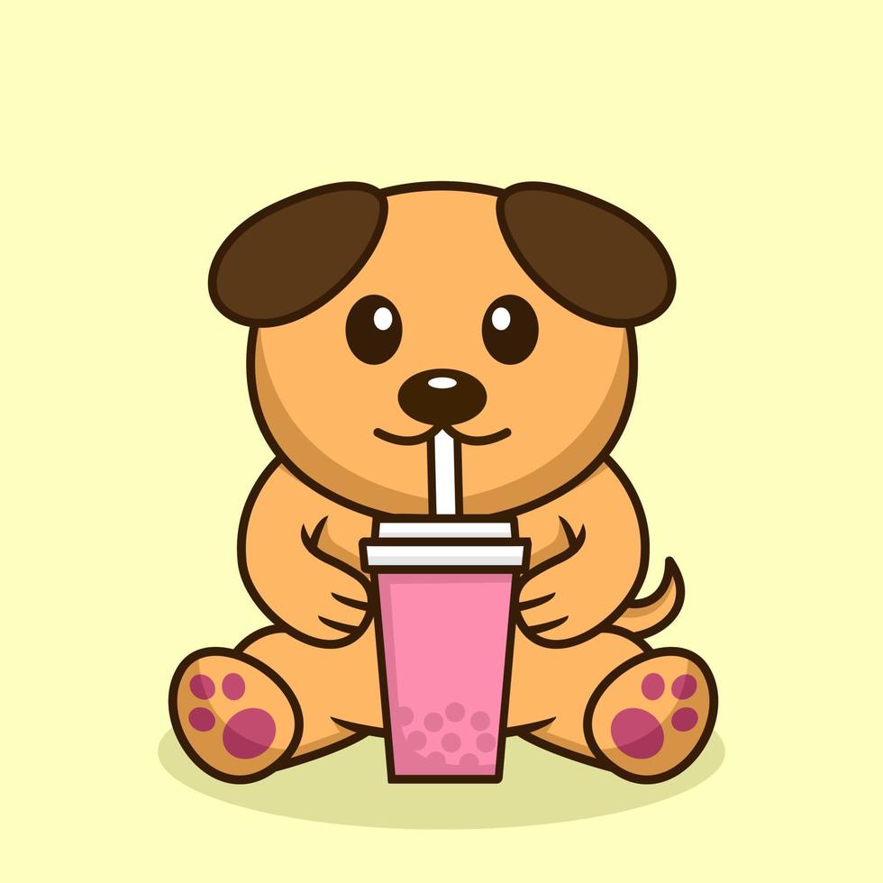 ilustración vectorial de lindo perro premium bebiendo boba vector