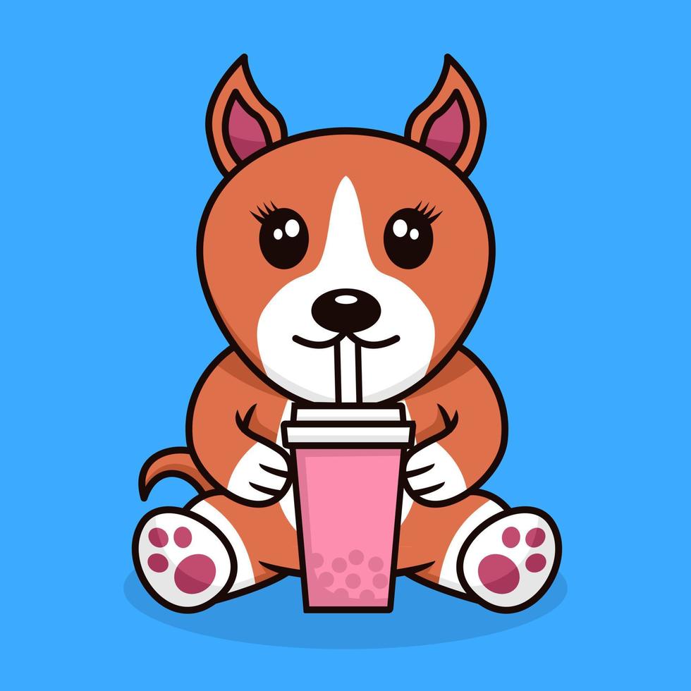 Vector illustration of cute dog premium drinking boba