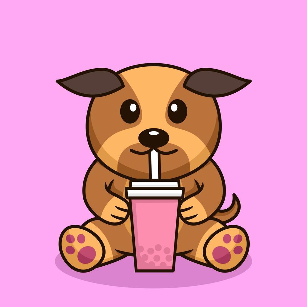 Vector illustration of cute dog premium drinking boba