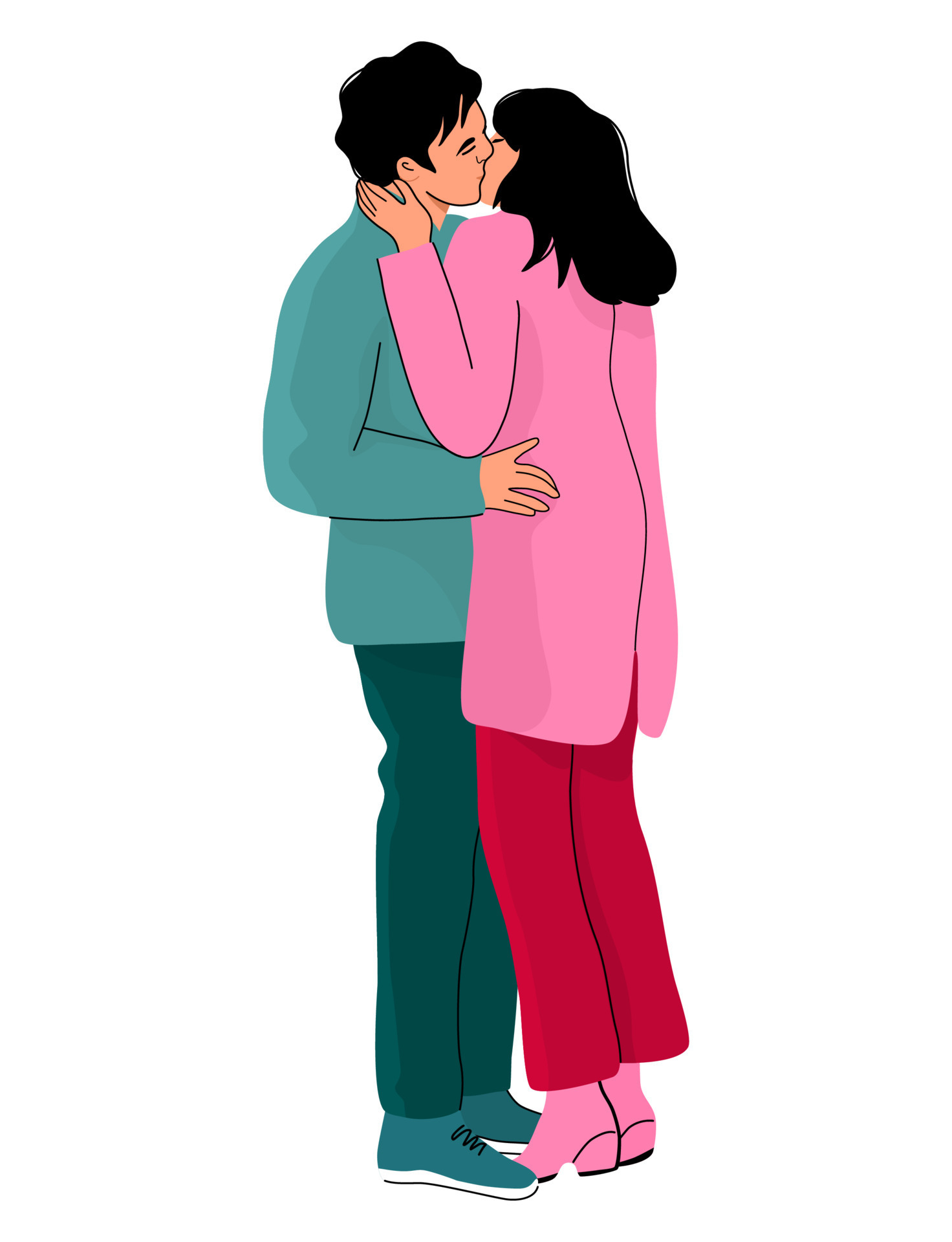 Man and woman kissing and hugging. Romantic couple in love, sharing a