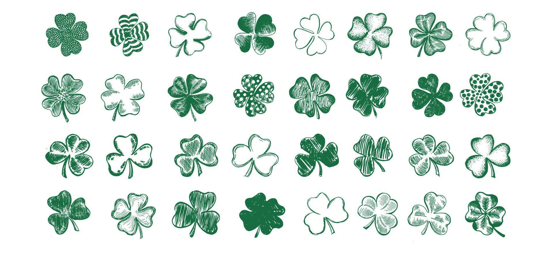 Happy Patrick's day. Clover set. Hand drawn illustration. vector