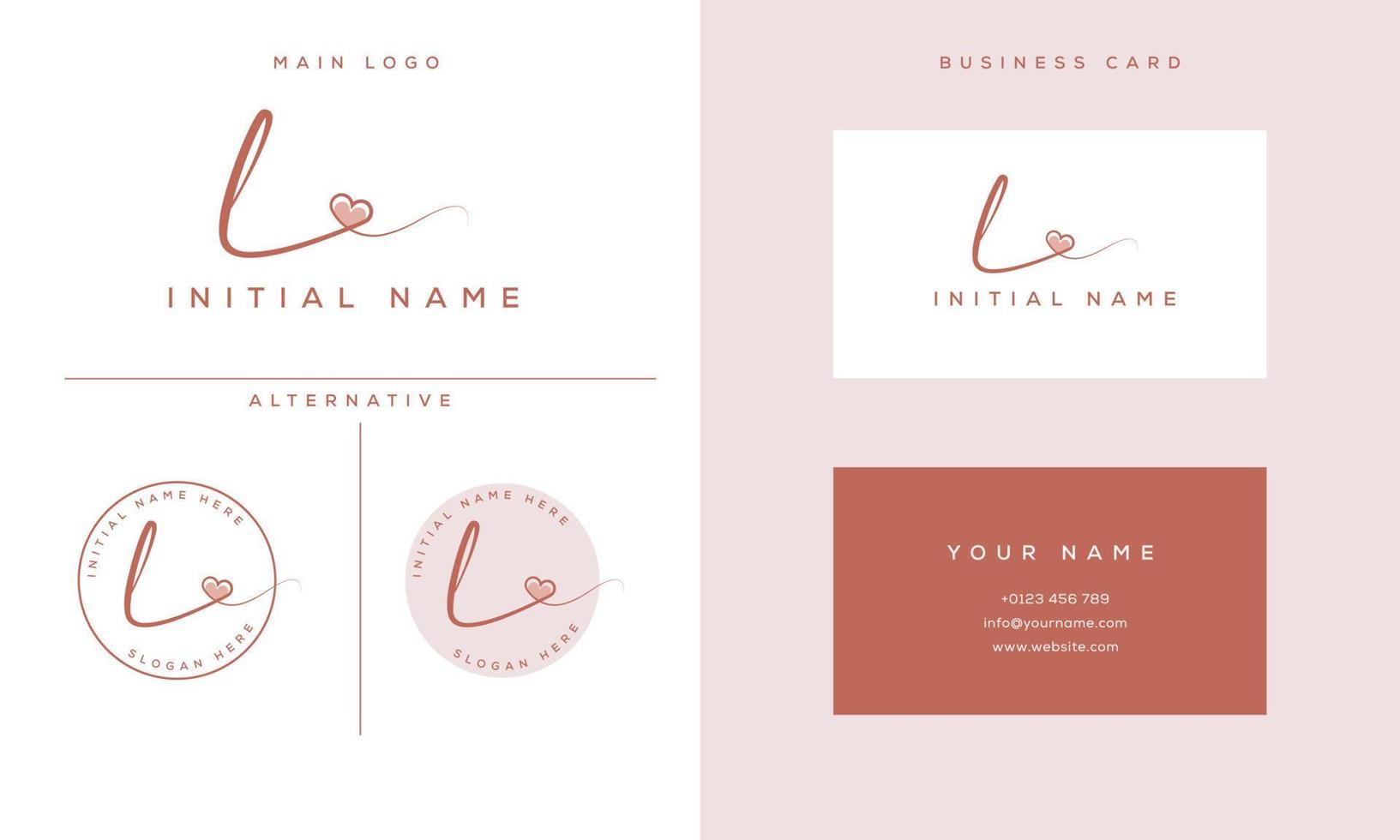 handwriting signature l logo initial with heart shape and business card vector