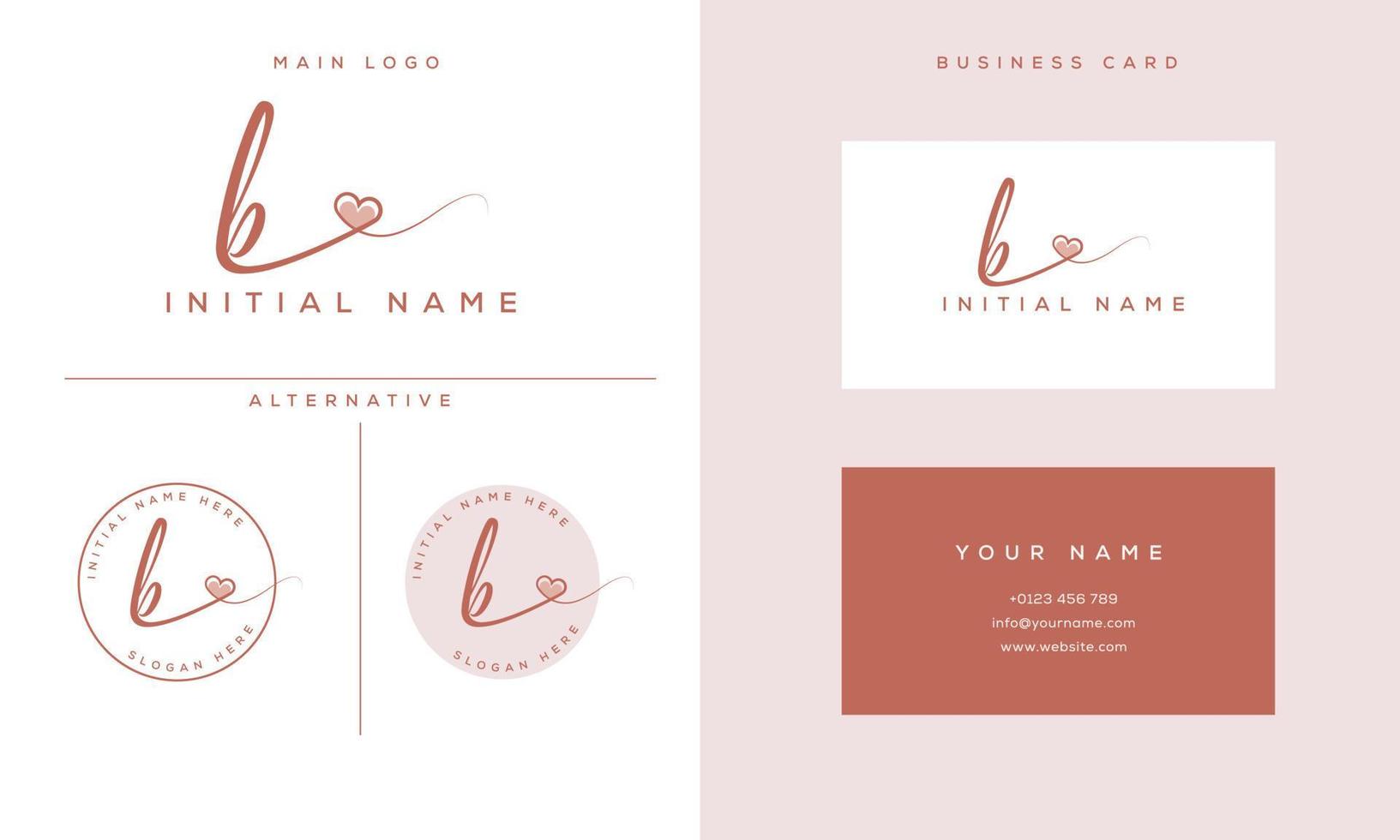 handwriting signature b logo initial with heart shape and business card vector