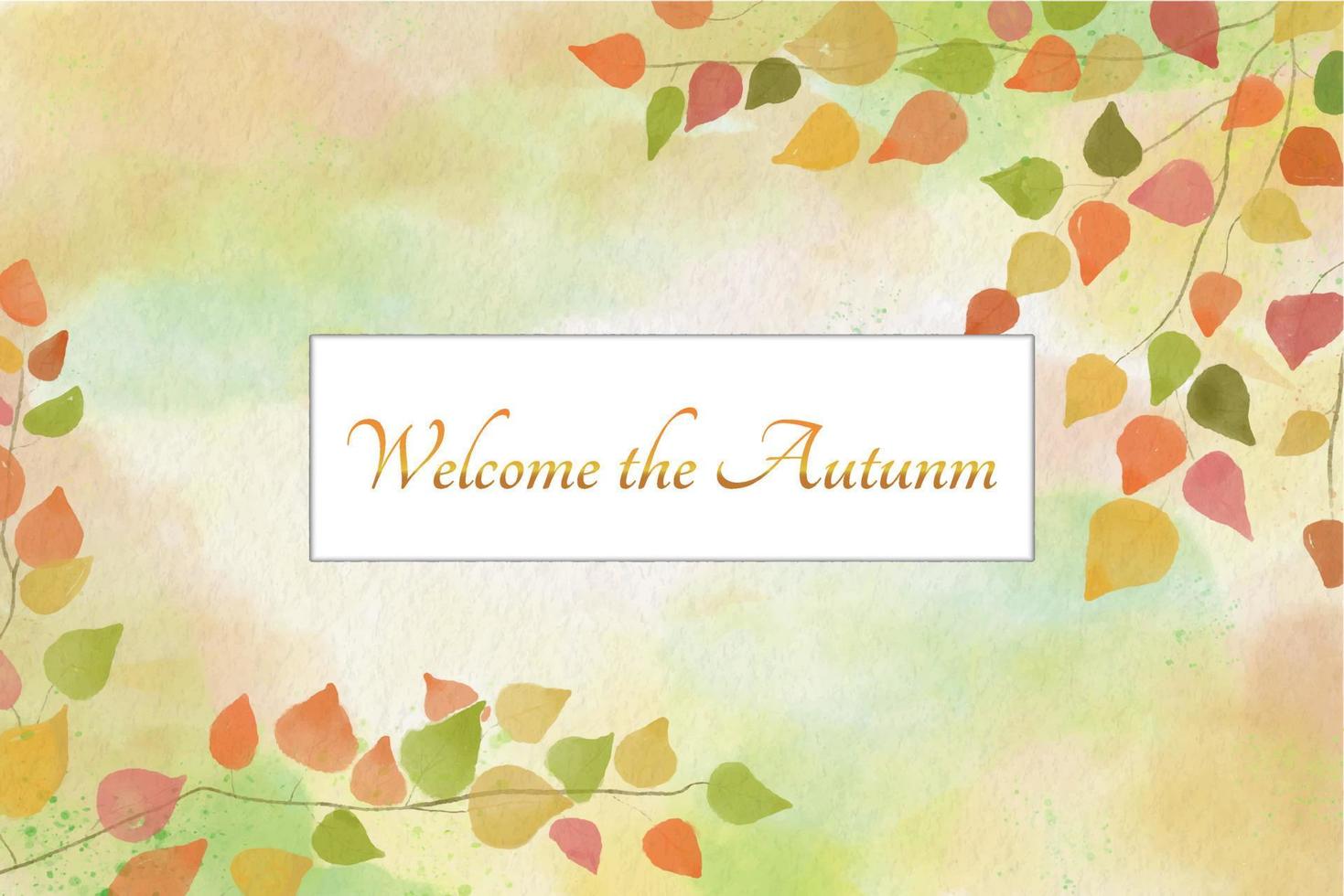 Watercolor art fall background autumn leaves with copyspace vector