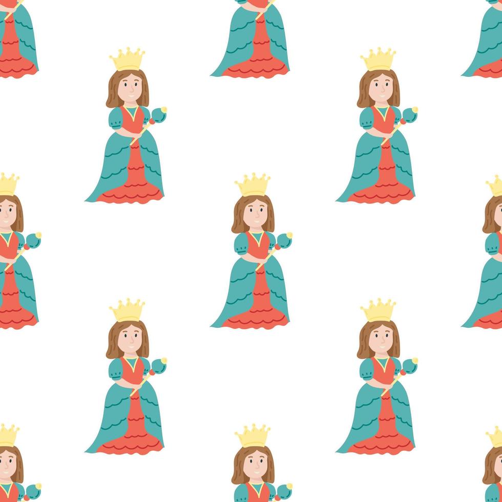 Seamless pattern with a queen. Flat vector illustration