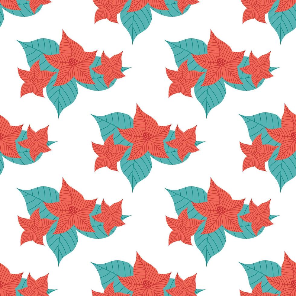 Seamless pattern with poinsettia. Flat vector illustration