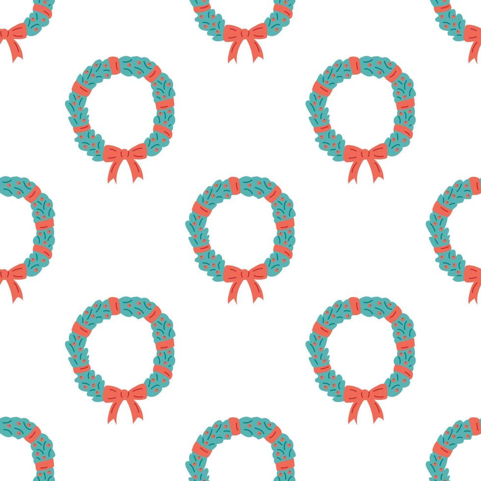 Seamless pattern with a Christmas wreath. Flat vector illustration