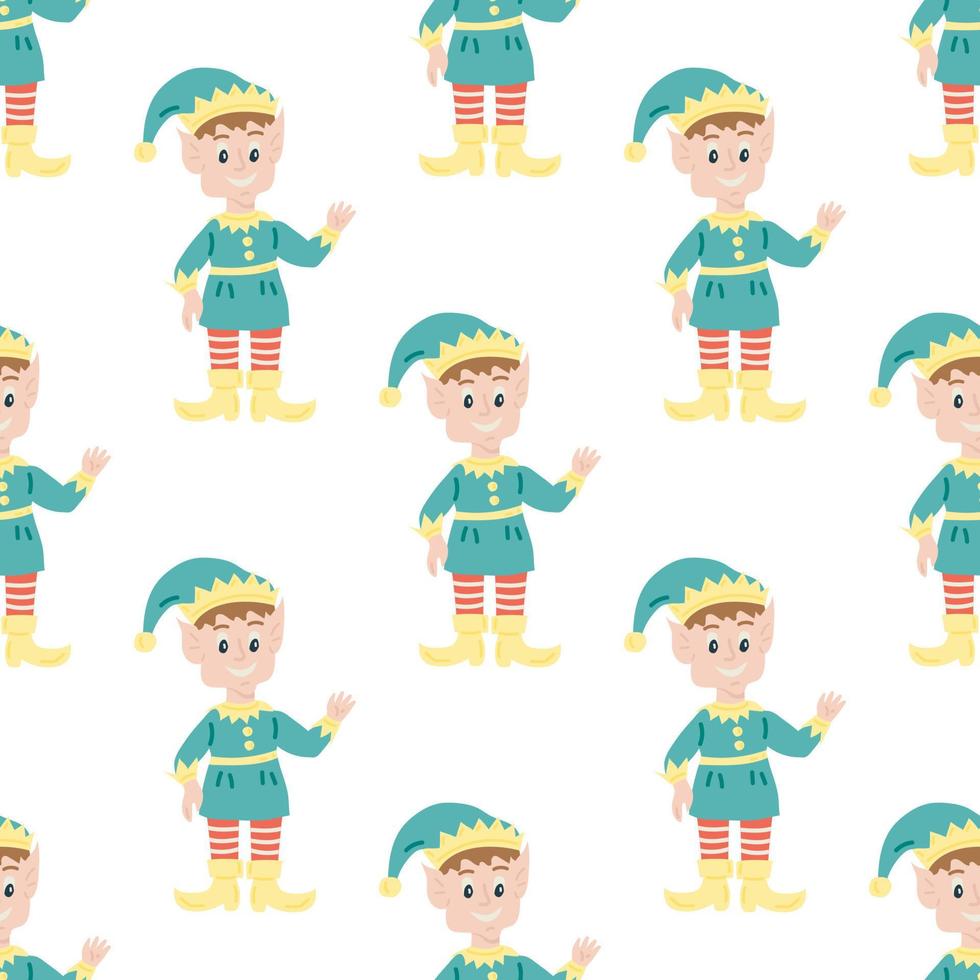 Seamless pattern with an elf. Flat vector illustration
