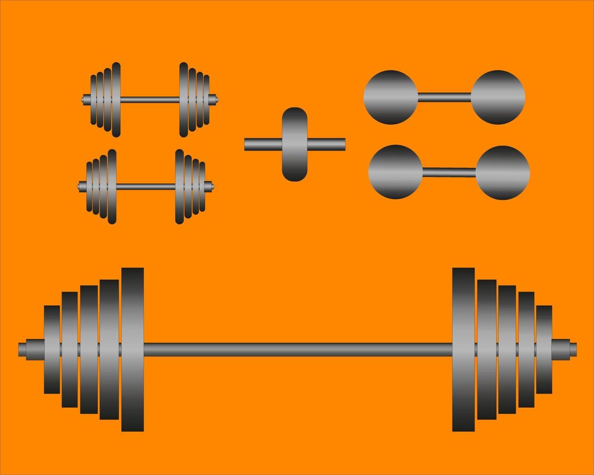 dumbbell and barbell wheel on an orange background vector