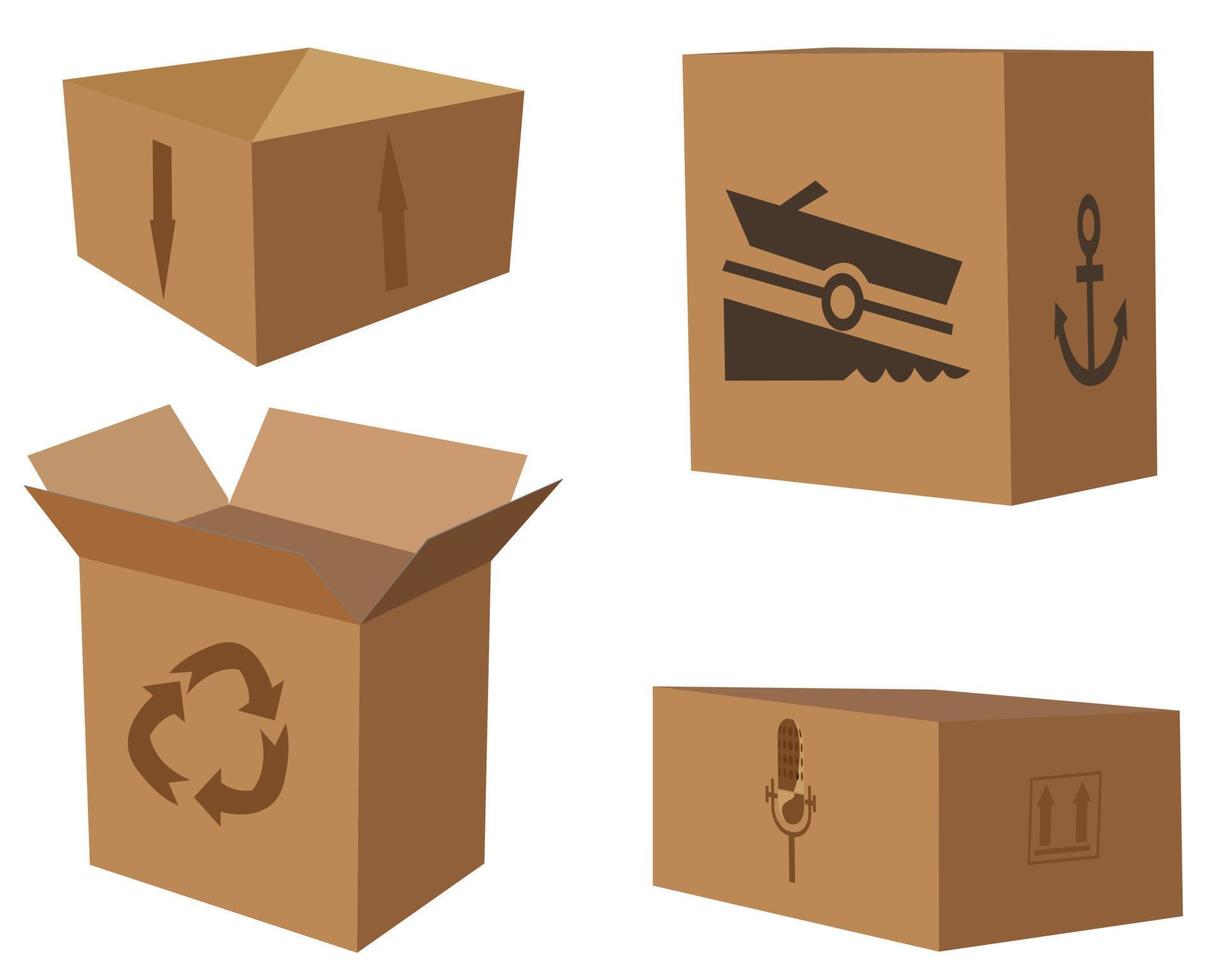 different cardboard boxes on white background vector