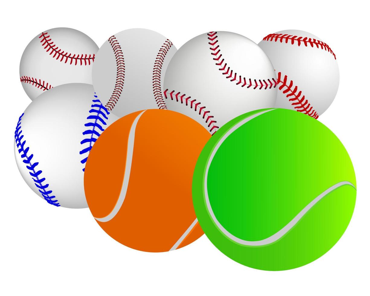 béisbol y pelotas de tenis sobre un fondo blanco vector