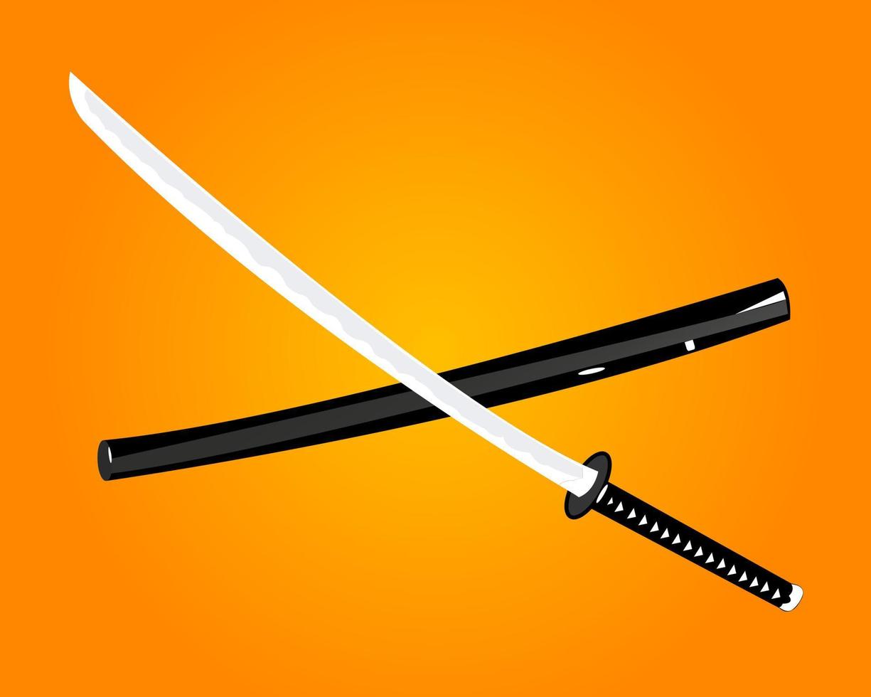 katana sobre un fondo naranja con una cubierta vector