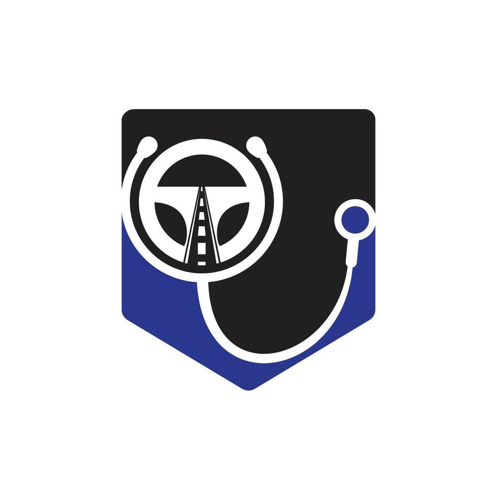 Driver medical vector logo design template. Steering with stethoscope vector icon logo design.
