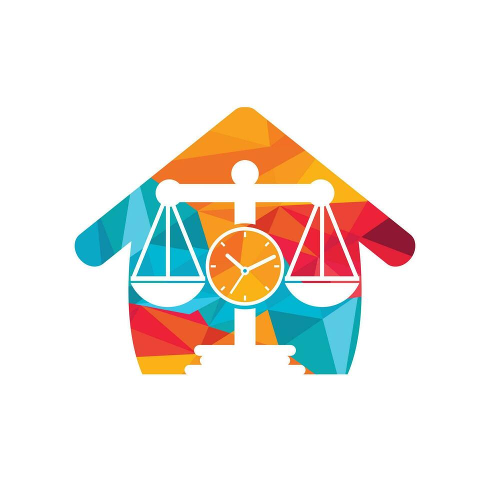 Law time vector logo design. Scale with clock icon vector logo design.