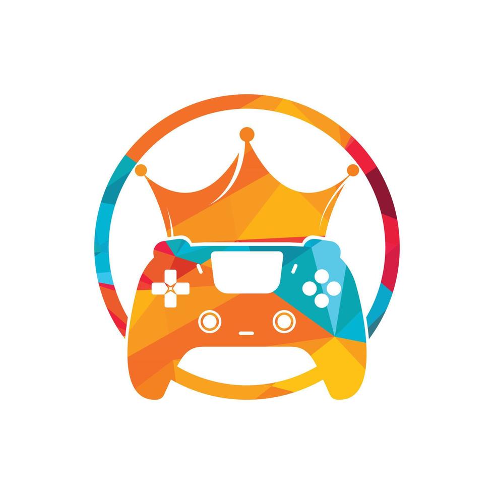 diseño del logotipo vectorial del rey del juego. gamepad con diseño de icono de vector de corona.