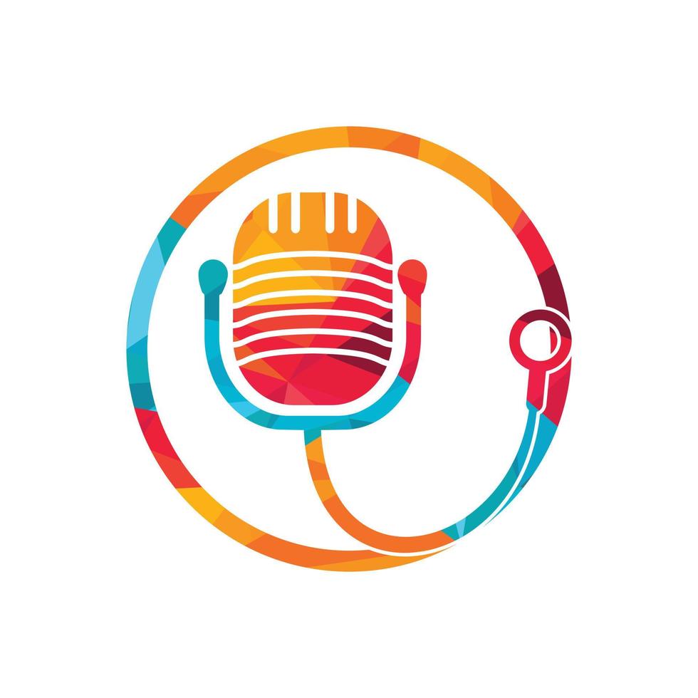 Doctor podcast vector logo design. Stethoscope and microphone illustration symbol.