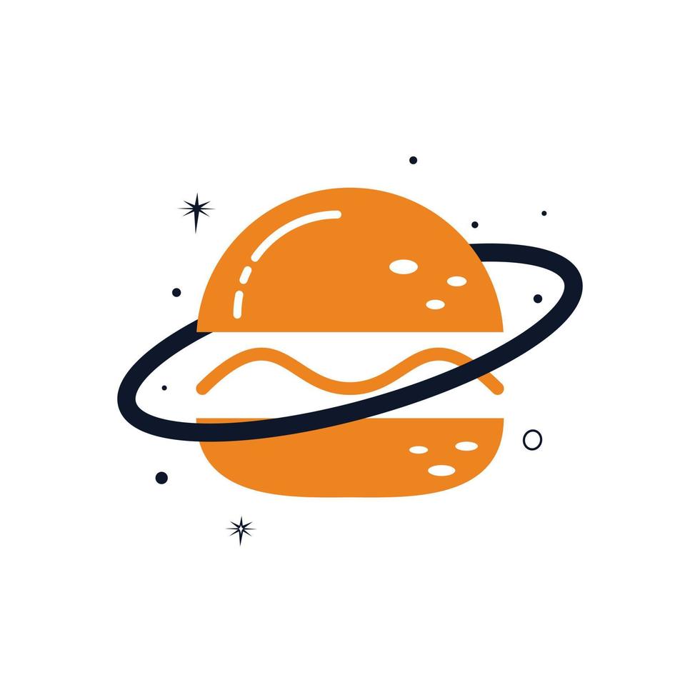 diseño del logotipo del vector del planeta hamburguesa. concepto de logotipo de cafetería y restaurante de comida.