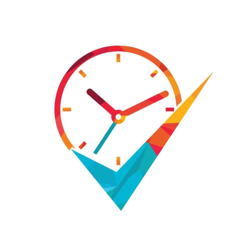 Time management vector logo template. Check mark with clock icon vector design.