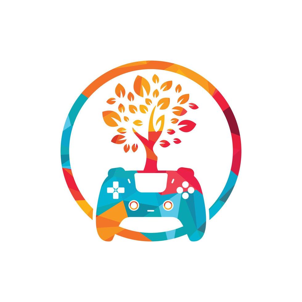 diseño de logotipo de vector de juego ecológico. diseño de logotipo de naturaleza de hoja fresca de gamepad verde.