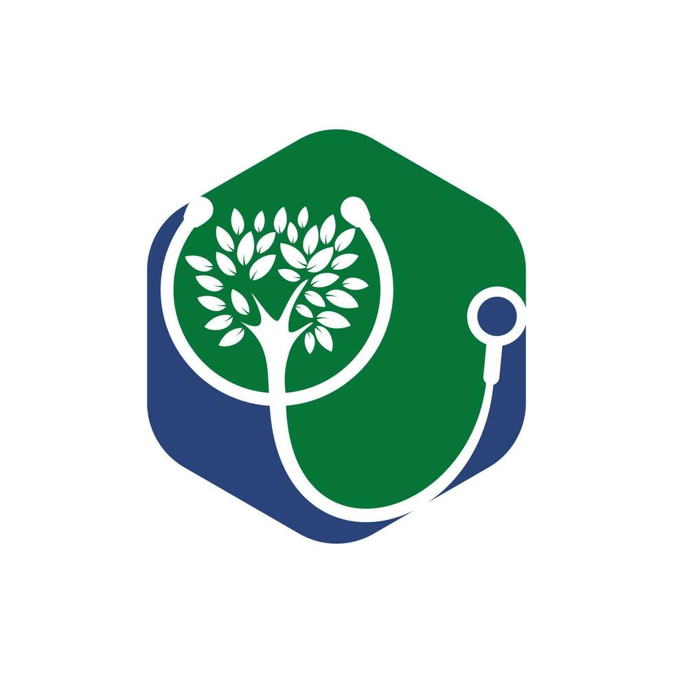 diseño de logotipo de vector de estetoscopio de salud. estetoscopio con diseño de vector de icono de árbol.