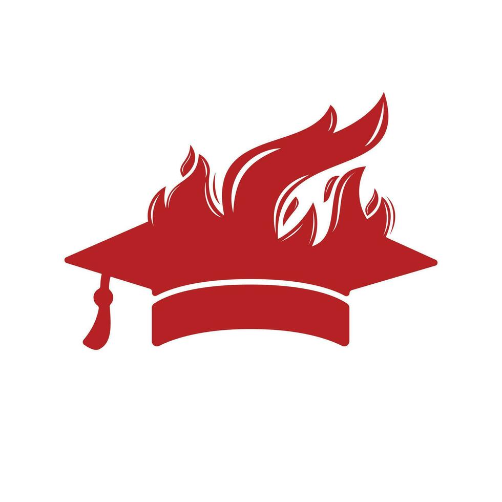 diseño de logotipo de vector de educación caliente. gorras de graduación con diseño de vector de icono de fuego.