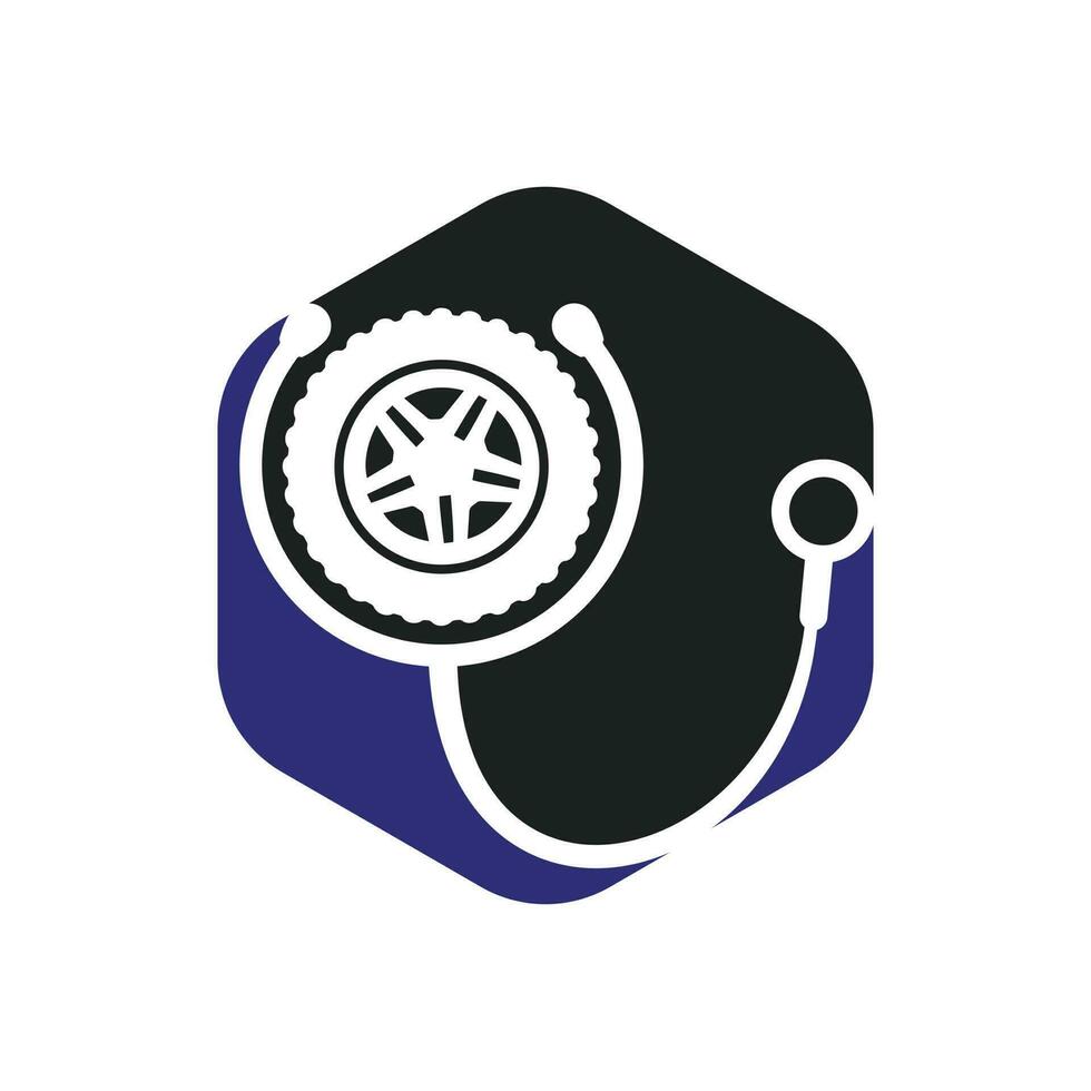 Automotive support and care logo concept. Tire and stethoscope icon logo design. vector