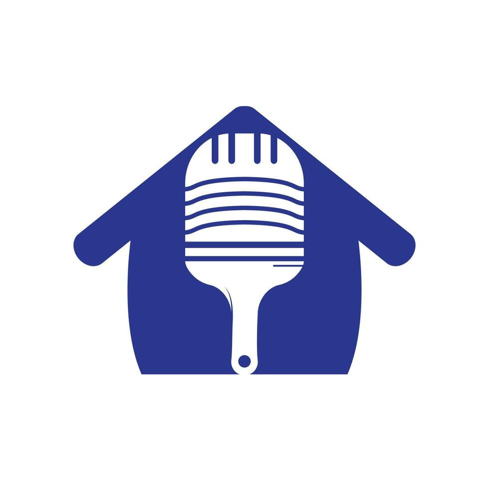 Paint podcast vector logo design template. Paint brush with podcast microphone icon design.