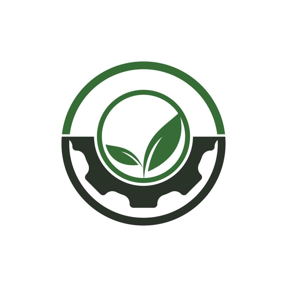 Gear leaf vector logo design. Abstract concept for ecology theme, green eco energy, technology and industry.