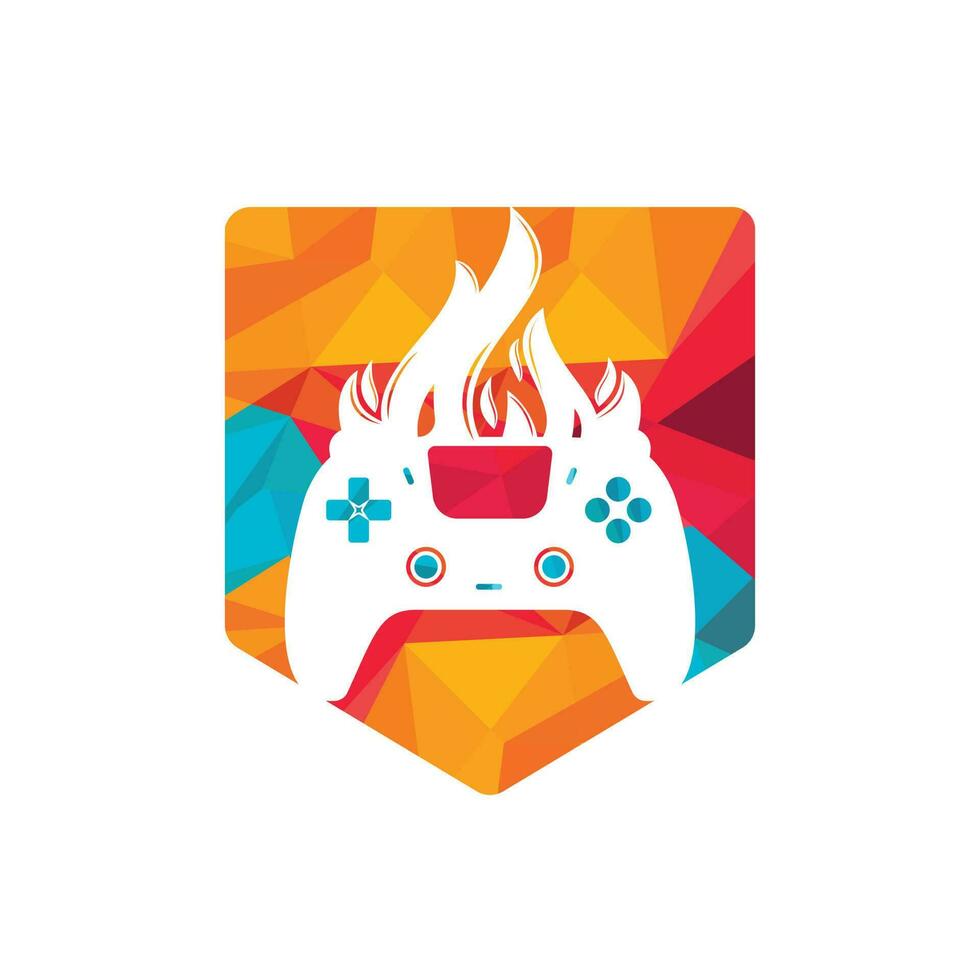 diseño de logotipo de vector de jugador furioso. controlador de teclado y diseño de icono de vector de llama de fuego.