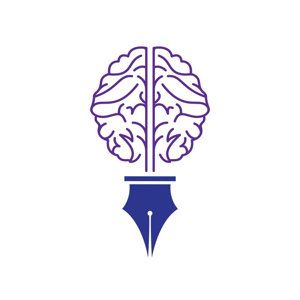 Brain pen vector logo design template.