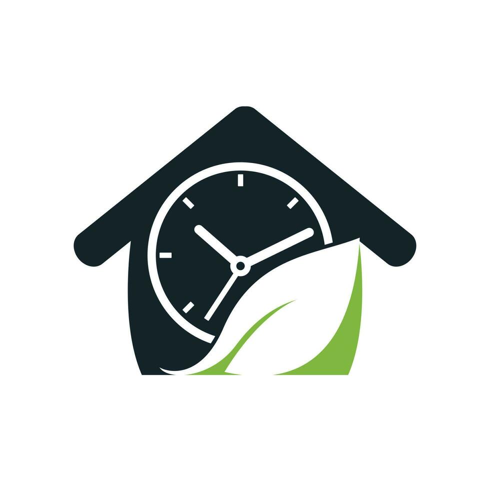 Nature time vector logo design. Vector clock and leaf logo combination.