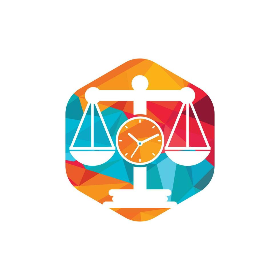 Law time vector logo design. Scale with clock icon vector logo design.