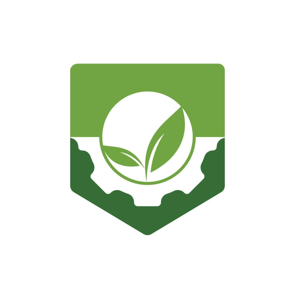 Gear leaf vector logo design. Abstract concept for ecology theme, green eco energy, technology and industry.