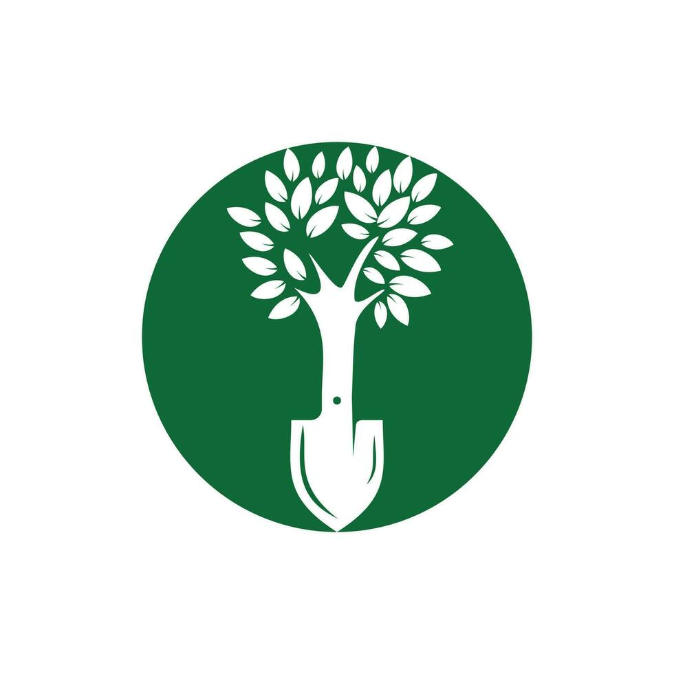 Shovel tree vector logo design. Green garden environment logo design template.
