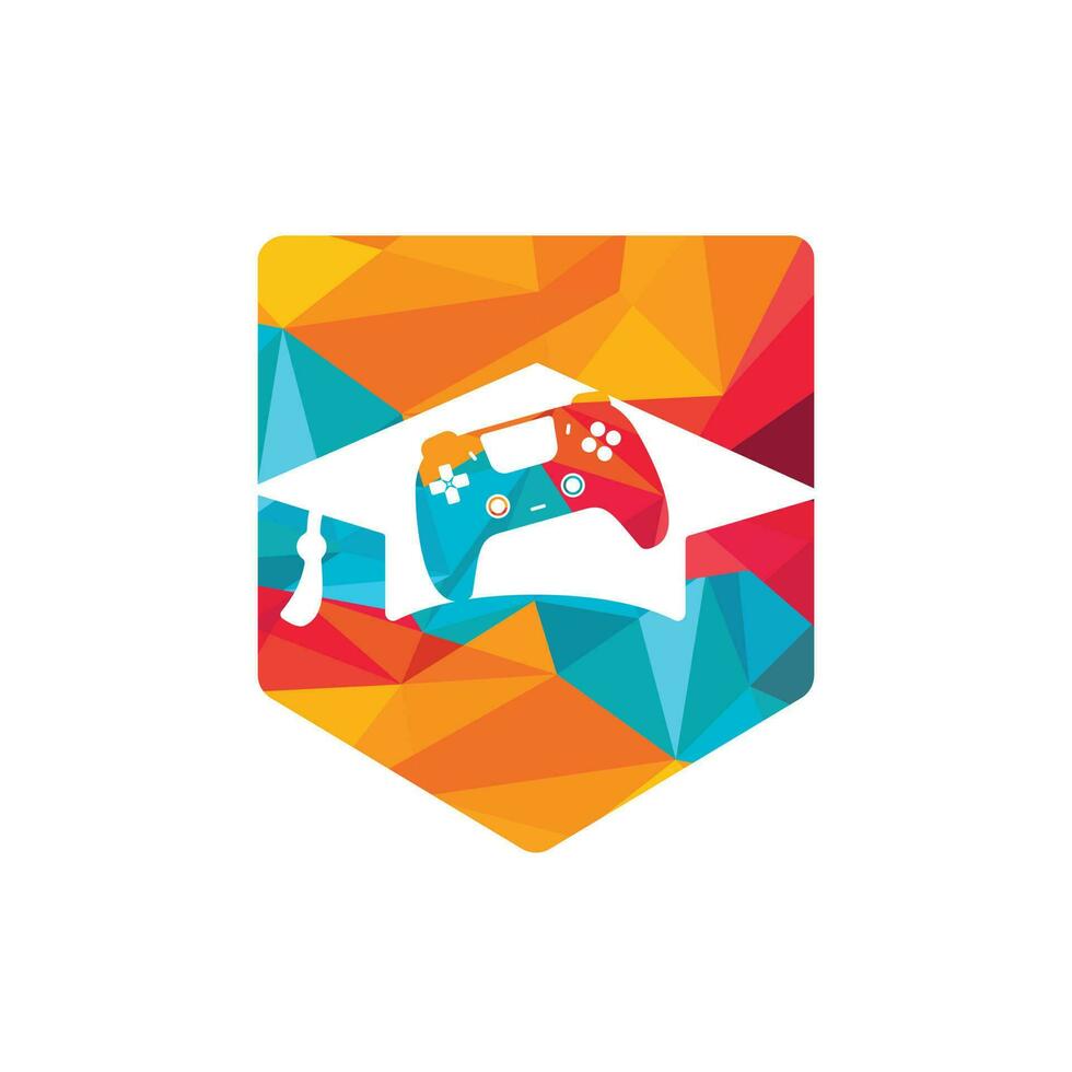 diseño del logotipo del vector educativo del juego. consola de juegos con diseño de icono de gorra de graduación.