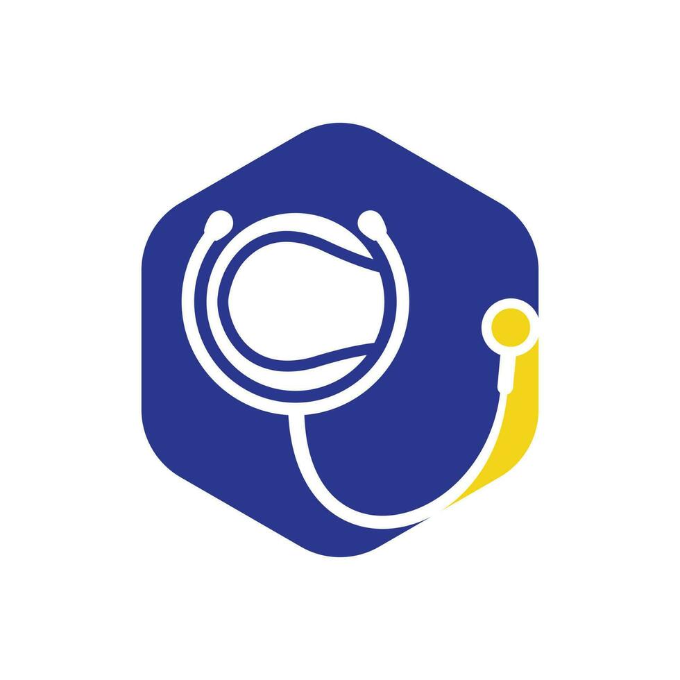 diseño del logotipo vectorial del estetoscopio de tenis. concepto de logotipo de salud y cuidado deportivo. vector