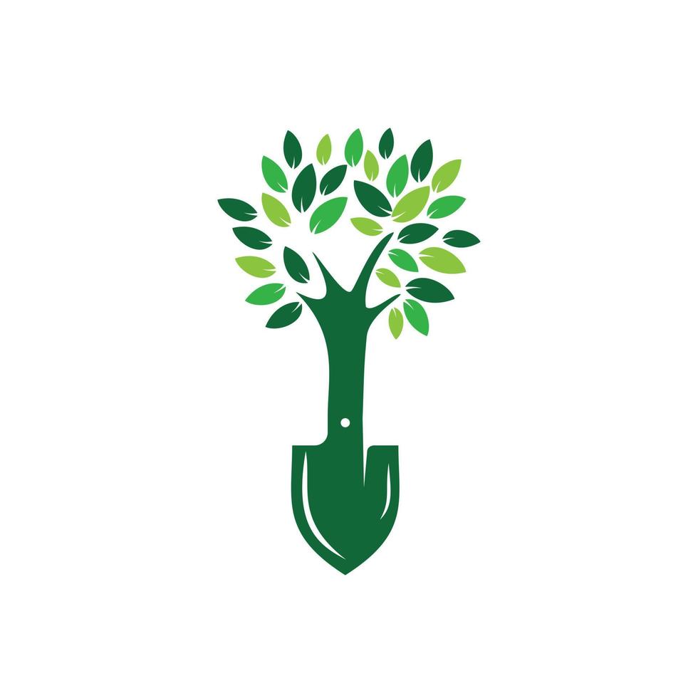 Shovel tree vector logo design. Green garden environment logo design template.