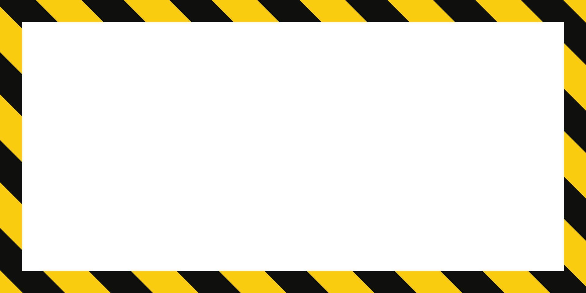 Warning frame with yellow and black diagonal stripes. Rectangle warn frame. Yellow and black caution tape border. Vector illustration on white background