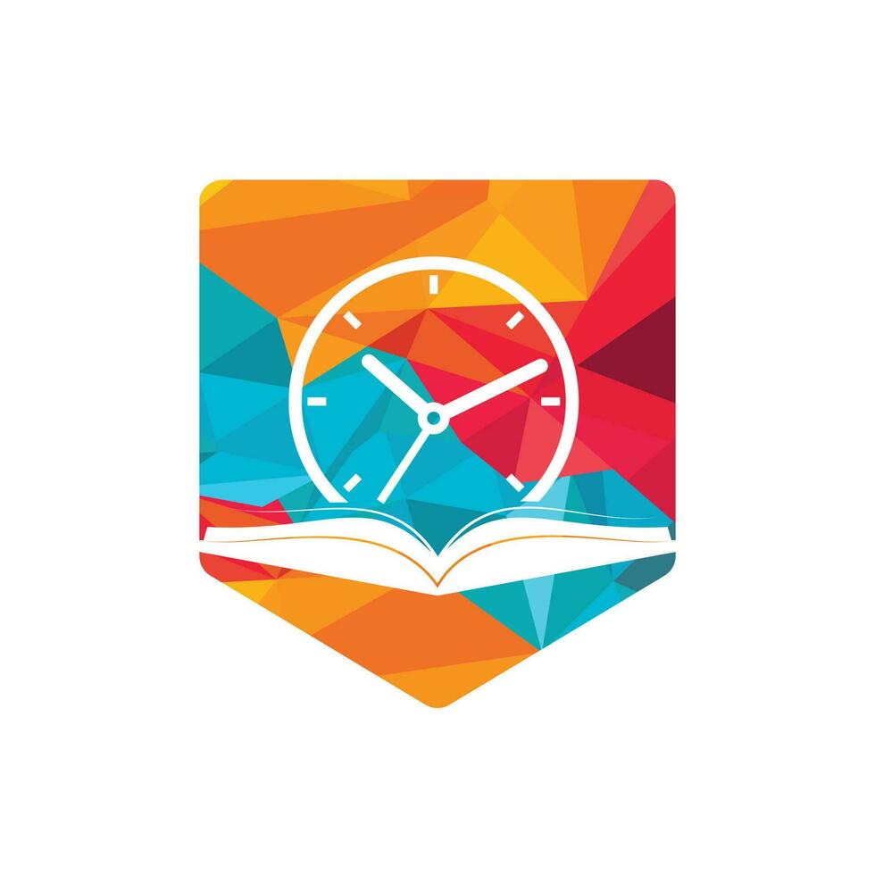 diseño del logotipo del vector de tiempo de estudio. libro con diseño de icono de reloj.