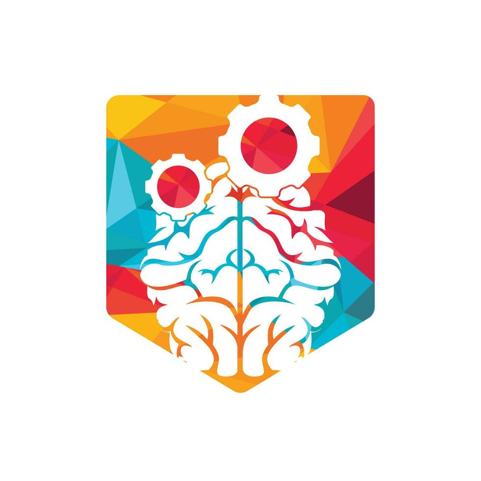 Brain and gear cog logo design. vector