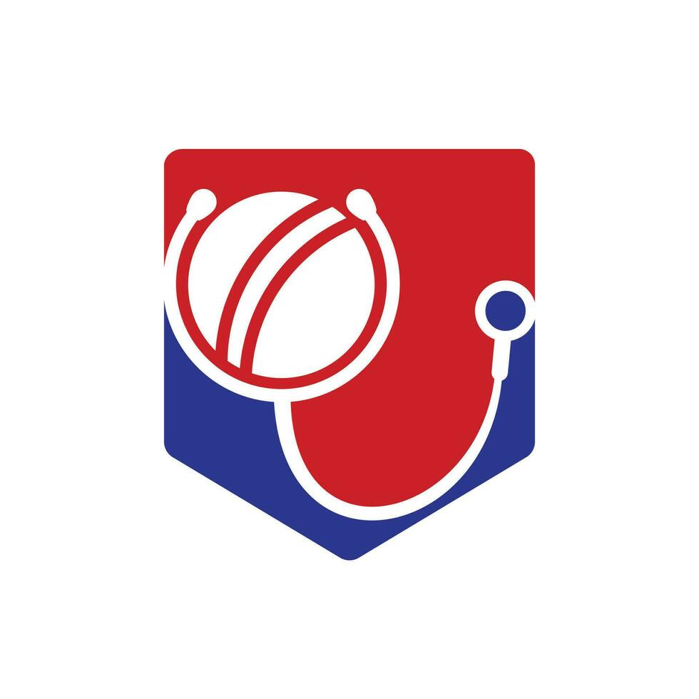 diseño del logotipo vectorial del estetoscopio de críquet. concepto de logotipo de salud y cuidado deportivo. vector
