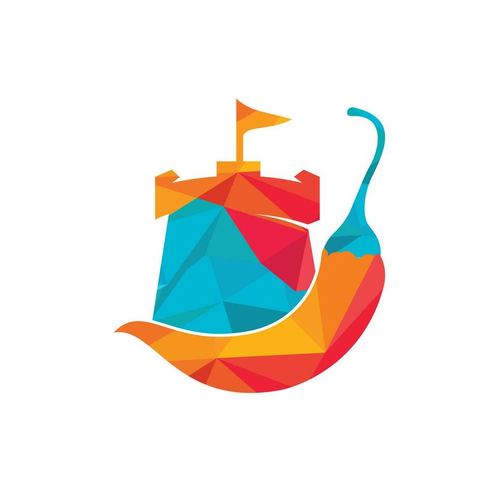 Strong chili vector logo design concept. Chili with fort icon logo design.